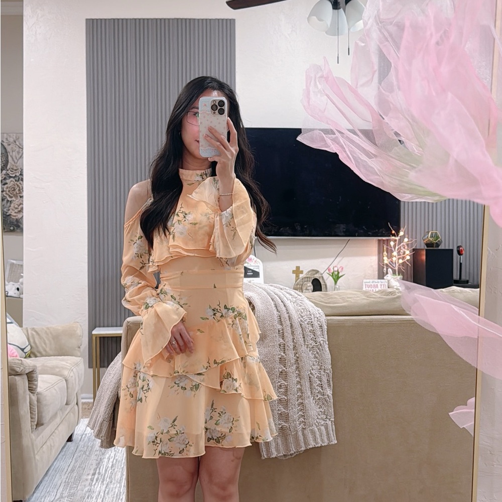 Floral Ruffle Peach Dress